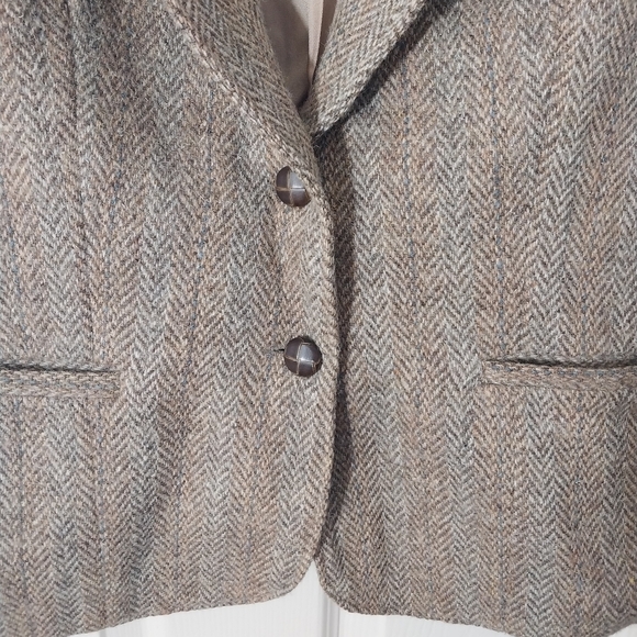 Andre Barreau Women's Tan Herringbone Blazer 100% Pure Wool Size 16 - Picture 2 of 7